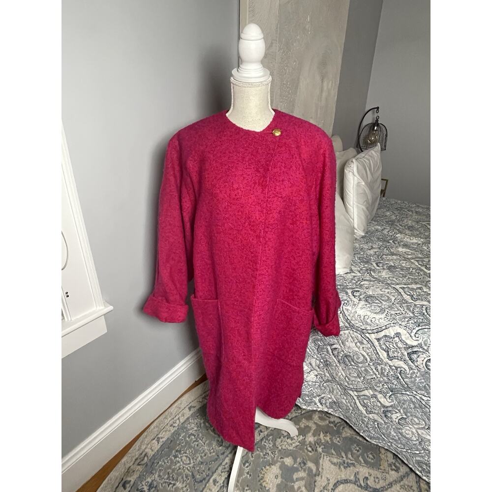 Louis Feraud Wool Mohair Pink Coat US 12 Boucle Oversized Statement Jacket